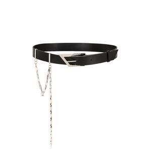 The Attico 'Chain' Black Leather Draped Chain Detail Belt Size L